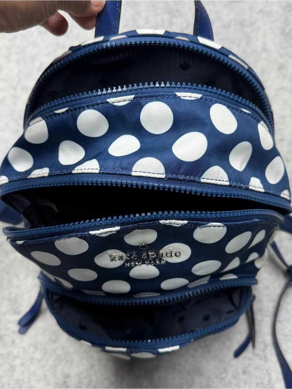 Kate Spade New York Polka Dot Nylon Backpack Navy BlueWhite Medium Daypack Purse